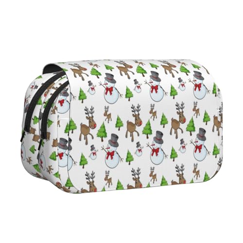 Federmäppchen mit großem Fassungsvermögen für Mädchen und Jungen, doppellagiges Federmäppchen mit Klappdeckel, Merry Christmas Happy Pen Bag Organizer, tragbare Büro-Schreibwaren-Make-up-Tasche von WKSGDSG