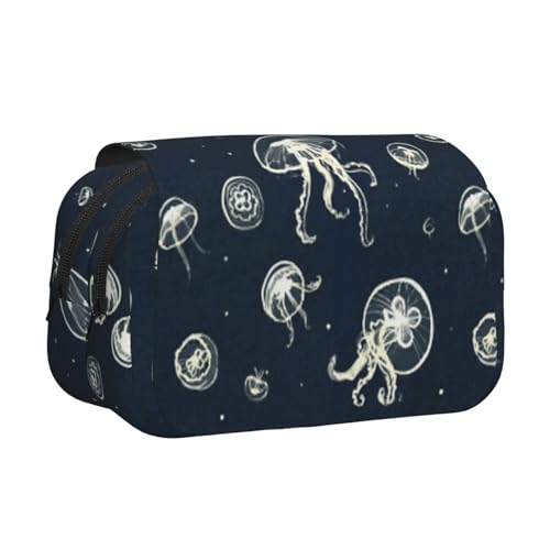 Federmäppchen mit großem Fassungsvermögen für Mädchen und Jungen, doppellagiges Federmäppchen mit Klappdeckel, Quallenmuster, Stifttasche, Organizer, tragbare Bürobedarfs-Make-up-Tasche, Stiftebeutel von WKSGDSG