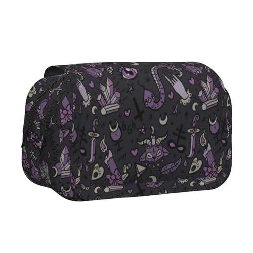 Federmäppchen mit großem Fassungsvermögen für Mädchen und Jungen, doppellagiges Federmäppchen mit Klappdeckel, lila-schwarz, Gothic, gruselige Stifttasche, Organizer, tragbare Bürobedarf von WKSGDSG