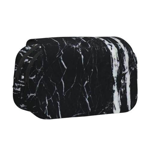 Federmäppchen mit großem Fassungsvermögen für Mädchen und Jungen, doppellagiges Federmäppchen mit Klappdeckel, schwarz-weißer Marmor-Stifttasche, Organizer, tragbare Bürobedarfs-Make-up-Tasche von WKSGDSG