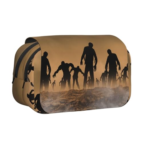 Federmäppchen mit großem Fassungsvermögen für Mädchen und Jungen, doppellagiges Federmäppchen mit Klappdeckel, viele Zombie-Stifttasche, Organizer, tragbare Bürobedarfs-Make-up-Tasche, Stiftebeutel von WKSGDSG