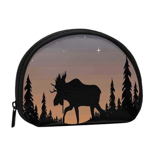 Kleine Münzbörse mit Reißverschluss, Hirsch, Bergkiefer, Wildnis, Mini-Geldbörse, Münztasche, tragbare Kleingeldbörse für Frauen und Mädchen, modische Damen-Canvas-Münztasche mit Schlüsselanhänger von WKSGDSG