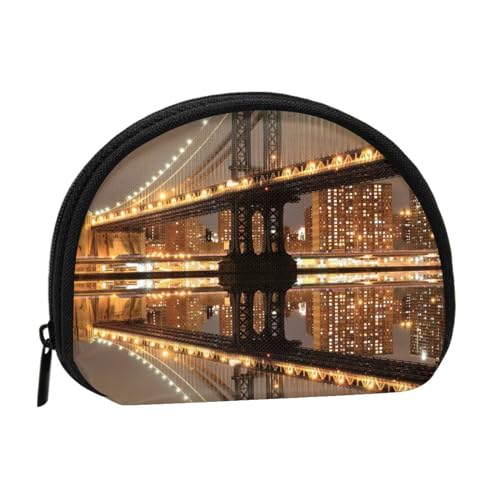 Kleine Münzbörse mit Reißverschluss, New York Manhattan Bridge Night Mini Wallet Münztasche, tragbare Kleingeldbörse für Frauen Mädchen, Mode Damen Canvas Münztasche mit Schlüsselanhänger Kreditkarte von WKSGDSG