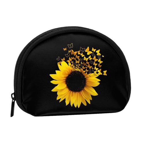 Kleine Münzbörse mit Reißverschluss, Sonnenblumen-Blumen-Schmetterlinge, Kunst, Mini-Geldbörse, Münztasche, tragbare Kleingeldbörse für Frauen und Mädchen, modische Damen-Canvas-Münztasche mit von WKSGDSG
