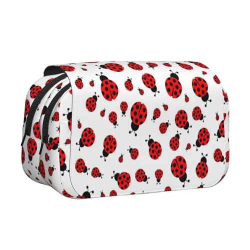 WKSGDSG Federmäppchen mit großem Fassungsvermögen für Mädchen und Jungen, doppellagiges Federmäppchen mit Klappdeckel, Marienkäfer-Stifttasche, Organizer, tragbare Bürobedarfs-Make-up-Tasche von WKSGDSG