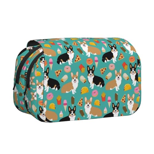 WKSGDSG Federmäppchen mit großem Fassungsvermögen für Mädchen und Jungen, doppellagiges Federmäppchen mit Klappdeckel, niedlicher Hunde-Stifttasche, Organizer, tragbare Bürobedarfs-Make-up-Tasche von WKSGDSG