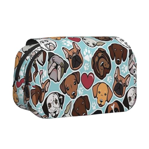 WKSGDSG Federmäppchen mit großem Fassungsvermögen für Mädchen und Jungen, doppellagiges Federmäppchen mit Klappdeckel, niedlicher Hunde-Stifttasche, Organizer, tragbare Bürobedarfs-Make-up-Tasche von WKSGDSG