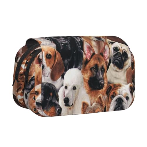 WKSGDSG Federmäppchen mit großem Fassungsvermögen für Mädchen und Jungen, doppellagiges Federmäppchen mit Klappdeckel, viele Hunde, Stifttasche Organizer, tragbare Bürobedarfs-Make-up-Tasche von WKSGDSG