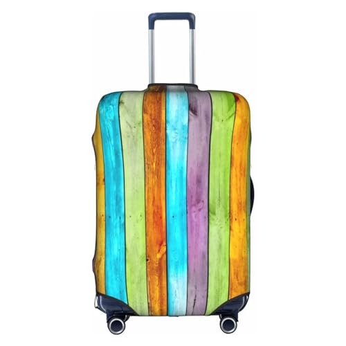 WKSGDSG Gepäckabdeckungen für Koffer, TSA-geprüft, bunte Holzbretter, elastischer Kofferschutz, passend für 45,7 - 53,3 cm Gepäck, kratzfest, waschbar, Reisekoffer-Abdeckung für Erwachsene und Kinder von WKSGDSG