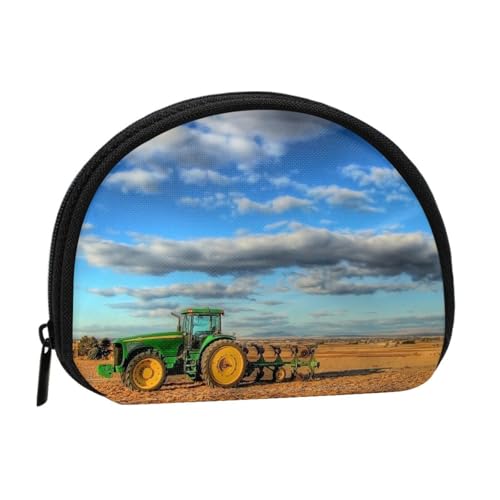 WKSGDSG Kleine Geldbörse mit Reißverschluss, Bauernhof-Traktor, Mini-Geldbörse, Münztasche, tragbare Kleingeldbörse für Frauen und Mädchen, modische Damen-Canvas-Münztasche mit Schlüsselanhänger von WKSGDSG