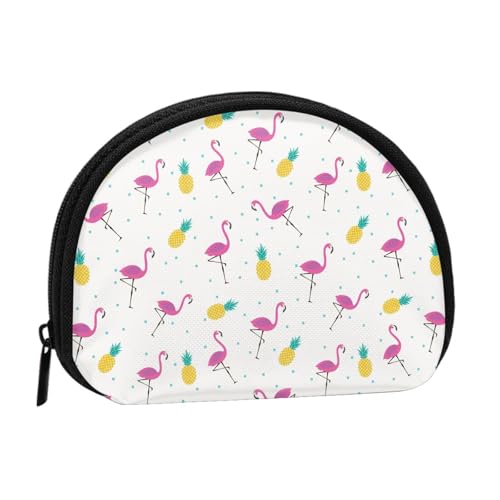 WKSGDSG Kleine Geldbörse mit Reißverschluss, Flamingo-Ananas-Mini-Geldbörse, Münztasche, tragbare Kleingeldbörse für Frauen und Mädchen, modische Damen-Canvas-Münztasche mit Schlüsselanhänger von WKSGDSG