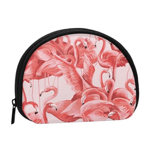 WKSGDSG Kleine Geldbörse mit Reißverschluss, Flamingo-Mini-Geldbörse, Münztasche, tragbare Kleingeldbörse für Frauen und Mädchen, modische Damen-Canvas-Münztasche mit Schlüsselanhänger von WKSGDSG