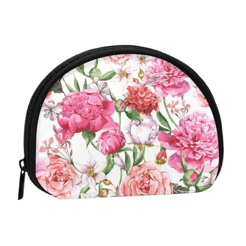 WKSGDSG Kleine Geldbörse mit Reißverschluss, Garten-Pfingstrose, Mini-Geldbörse, Münztasche, tragbare Kleingeldbörse für Frauen und Mädchen, modische Damen-Canvas-Münztasche mit Schlüsselanhänger von WKSGDSG