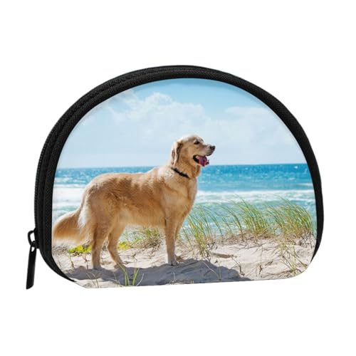 WKSGDSG Kleine Geldbörse mit Reißverschluss, Golden Retriever, Mini-Geldbörse, Münztasche, tragbare Kleingeldbörse für Frauen und Mädchen, modische Damen-Canvas-Münztasche mit Schlüsselanhänger von WKSGDSG