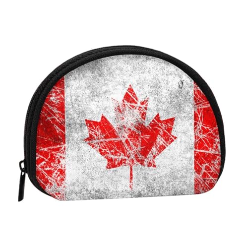 WKSGDSG Kleine Geldbörse mit Reißverschluss, Kanada-Flagge, Mini-Geldbörse, Münztasche, tragbare Geldbörse für Frauen und Mädchen, modische Damen-Canvas-Münztasche mit Schlüsselanhänger von WKSGDSG