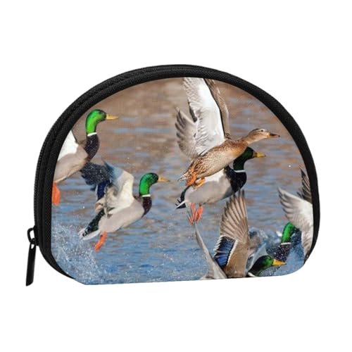 WKSGDSG Kleine Geldbörse mit Reißverschluss, Stockenten-Mini-Geldbörse, Münztasche, tragbare Kleingeldbörse für Frauen und Mädchen, modische Damen-Canvas-Münztasche mit Schlüsselanhänger von WKSGDSG