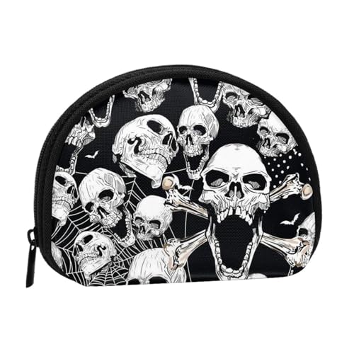 WKSGDSG Kleine Geldbörse mit Reißverschluss, Totenkopf-Mini-Geldbörse, Münztasche, tragbare Geldbörse für Frauen und Mädchen, modische Damen-Canvas-Münztasche mit Schlüsselanhänger von WKSGDSG