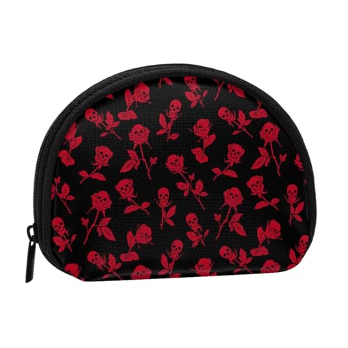 WKSGDSG Kleine Geldbörse mit Reißverschluss, Totenkopf-Rose, Mini-Geldbörse, Münztasche, tragbare Kleingeldbörse für Frauen und Mädchen, modische Damen-Canvas-Münztasche mit Schlüsselanhänger von WKSGDSG