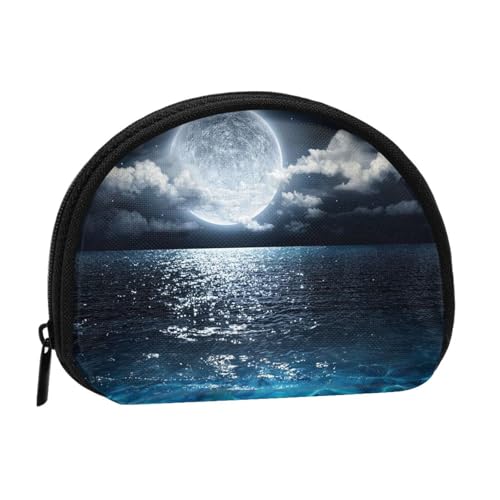 WKSGDSG Kleine Geldbörse mit Reißverschluss, Vollmond Neblige Wolken, Mini-Geldbörse, Münztasche, tragbare Kleingeldbörse für Frauen und Mädchen, modische Damen-Canvas-Münztasche mit Schlüsselanhänger von WKSGDSG