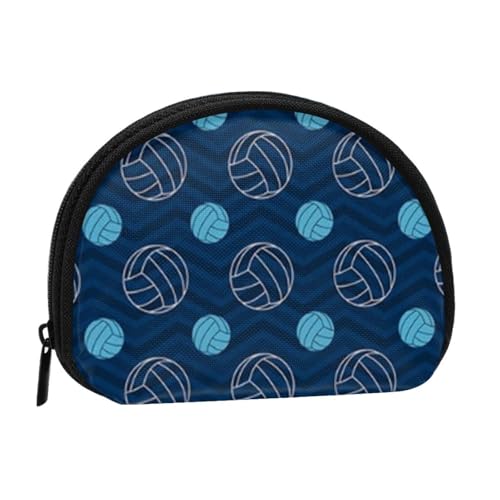 WKSGDSG Kleine Geldbörse mit Reißverschluss, blaue Volleyball-Mini-Geldbörse, Münztasche, tragbare Kleingeldbörse für Frauen und Mädchen, modische Damen-Canvas-Münztasche mit Schlüsselanhänger von WKSGDSG