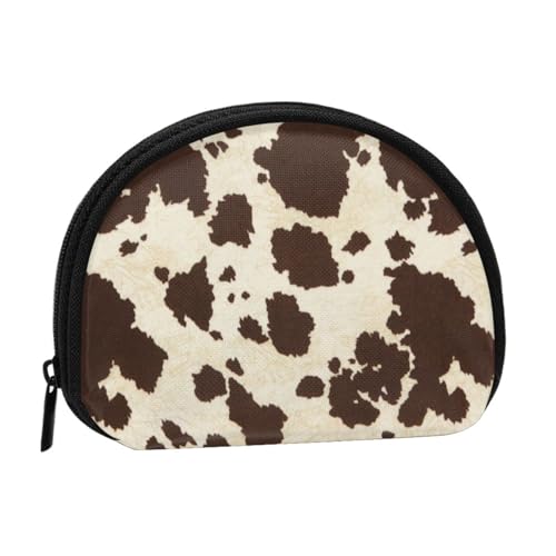 WKSGDSG Kleine Geldbörse mit Reißverschluss, braune Kuh-Punkte, Mini-Geldbörse, Münztasche, tragbare Kleingeldbörse für Frauen und Mädchen, modische Damen-Canvas-Münztasche mit Schlüsselanhänger von WKSGDSG