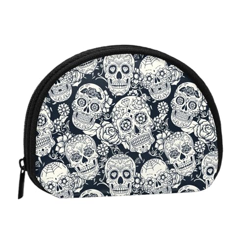 WKSGDSG Kleine Geldbörse mit Reißverschluss, floraler Totenkopf-Mini-Geldbörse, Münztasche, tragbare Geldbörse für Frauen und Mädchen, modische Damen-Canvas-Münztasche mit Schlüsselanhänger von WKSGDSG