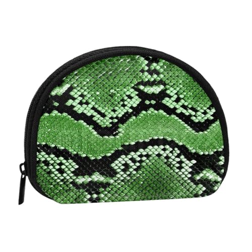 WKSGDSG Kleine Geldbörse mit Reißverschluss, grüne Schlangenleder-Mini-Geldbörse, Münztasche, tragbare Kleingeldbörse für Frauen und Mädchen, modische Damen-Canvas-Münztasche mit Schlüsselanhänger von WKSGDSG