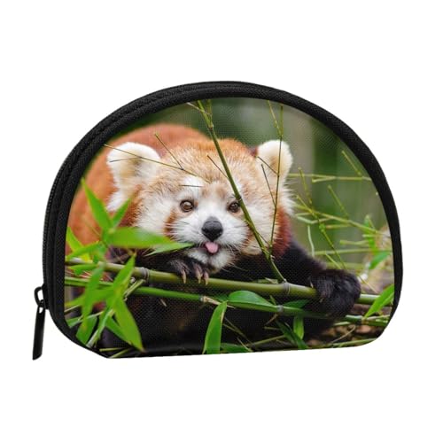 WKSGDSG Kleine Geldbörse mit Reißverschluss, kleiner roter Panda, Mini-Geldbörse, Münztasche, tragbare Geldbörse für Frauen und Mädchen, modische Damen-Canvas-Münztasche mit Schlüsselanhänger von WKSGDSG