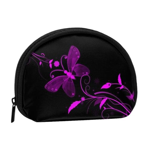 WKSGDSG Kleine Geldbörse mit Reißverschluss, lila und Schmetterling, Mini-Geldbörse, Münztasche, tragbare Kleingeldbörse für Frauen und Mädchen, modische Damen-Canvas-Münztasche mit Schlüsselanhänger von WKSGDSG