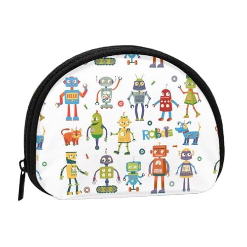 WKSGDSG Kleine Geldbörse mit Reißverschluss, niedliche Cartoon-Roboter, Mini-Geldbörse, Münztasche, tragbare Geldbörse für Frauen und Mädchen, modische Damen-Canvas-Münztasche mit Schlüsselanhänger von WKSGDSG