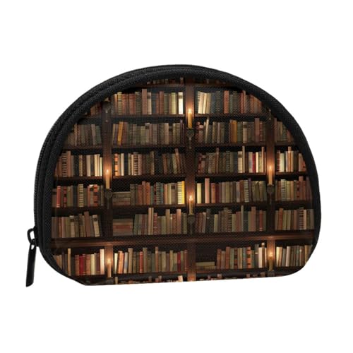 WKSGDSG Kleine Münzbörse mit Reißverschluss, Bibliotheks-Bücherregal, Mini-Geldbörse, Münztasche, tragbare Kleingeldbörse für Frauen und Mädchen, modische Damen-Canvas-Münztasche mit Schlüsselanhänger von WKSGDSG