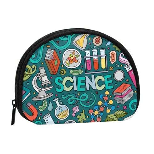 WKSGDSG Kleine Münzbörse mit Reißverschluss, Cartoon-Wissenschafts-Thema, Mini-Geldbörse, Münztasche, tragbare Geldbörse für Frauen und Mädchen, modische Damen-Canvas-Münztasche mit Schlüsselanhänger von WKSGDSG