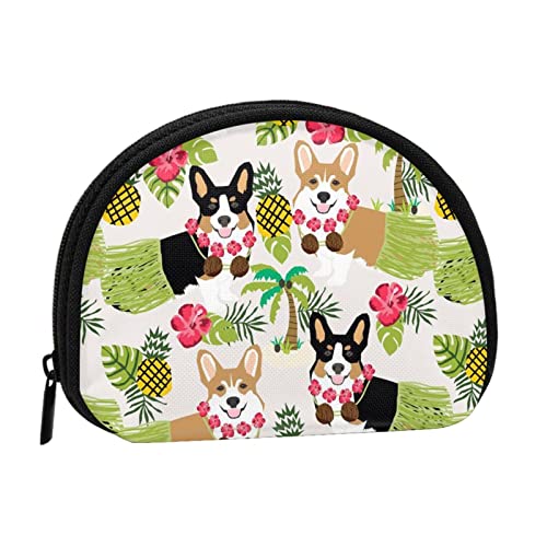 WKSGDSG Kleine Münzbörse mit Reißverschluss, Corgi Ananas, Mini-Geldbörse, Münztasche, tragbare Kleingeldbörse für Frauen und Mädchen, modische Damen-Canvas-Münztasche mit Schlüsselanhänger von WKSGDSG