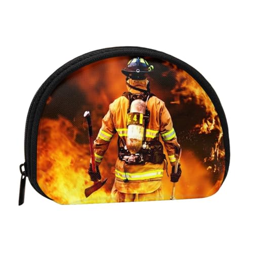 WKSGDSG Kleine Münzbörse mit Reißverschluss, Feuerwehrmann Flamme Mini Geldbörse Münztasche, tragbare Kleingeldbörse für Frauen Mädchen, Mode Damen Canvas Münztasche mit Schlüsselanhänger Kreditkarte von WKSGDSG