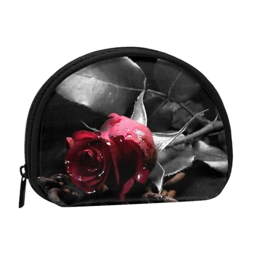 WKSGDSG Kleine Münzbörse mit Reißverschluss, Gothic schwarze Rosen, Mini-Geldbörse, Münztasche, tragbare Kleingeldbörse für Frauen und Mädchen, modische Damen-Canvas-Münztasche mit Schlüsselanhänger von WKSGDSG