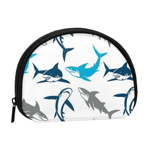 WKSGDSG Kleine Münzbörse mit Reißverschluss, Haie, Mini-Geldbörse, Münztasche, tragbare Kleingeldbörse für Frauen und Mädchen, modische Damen-Canvas-Münztasche mit Schlüsselanhänger von WKSGDSG