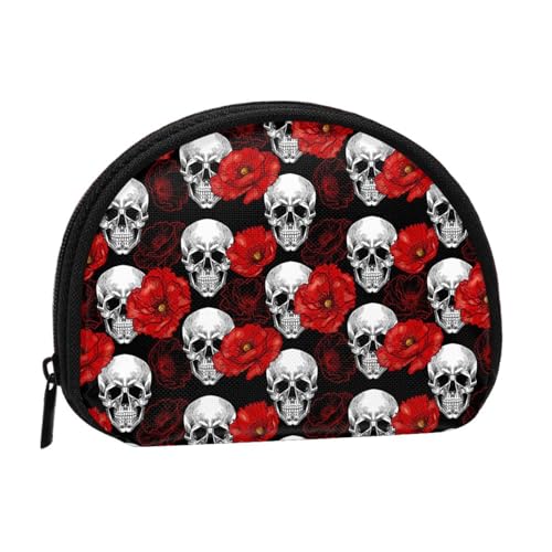 WKSGDSG Kleine Münzbörse mit Reißverschluss, Halloween-Totenkopf-Mini-Geldbörse, Münztasche, tragbare Kleingeldbörse für Frauen und Mädchen, modische Damen-Canvas-Münztasche mit Schlüsselanhänger von WKSGDSG