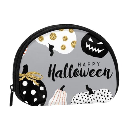 WKSGDSG Kleine Münzbörse mit Reißverschluss, Happy Halloween, Mini-Geldbörse, Münztasche, tragbare Kleingeldbörse für Frauen und Mädchen, modische Damen-Canvas-Münztasche mit Schlüsselanhänger von WKSGDSG