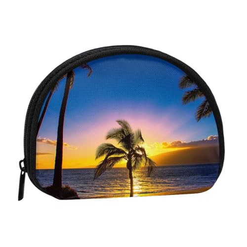 WKSGDSG Kleine Münzbörse mit Reißverschluss, Hawaii-Strand, Mini-Geldbörse, Münztasche, tragbare Kleingeldbörse für Frauen und Mädchen, modische Damen-Canvas-Münztasche mit Schlüsselanhänger von WKSGDSG