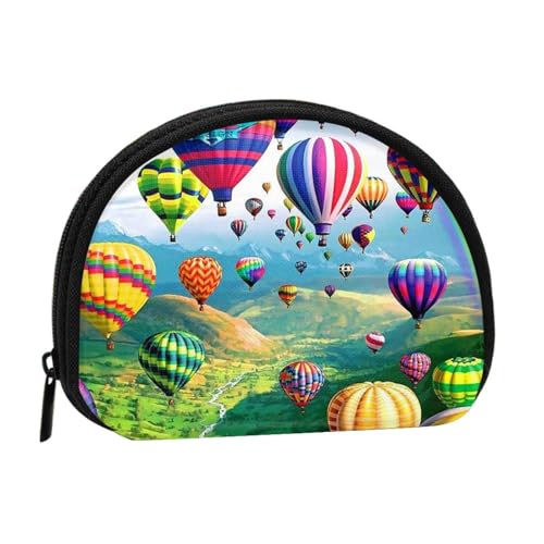 WKSGDSG Kleine Münzbörse mit Reißverschluss, Heißluftballons, Mini-Geldbörse, Münztasche, tragbare Kleingeldbörse für Frauen und Mädchen, modische Damen-Canvas-Münztasche mit Schlüsselanhänger von WKSGDSG