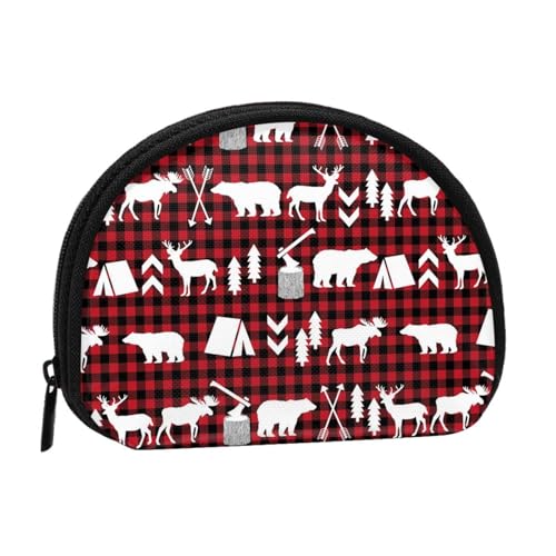 WKSGDSG Kleine Münzbörse mit Reißverschluss, Kuh Hirsch Baum Weihnachten Mini Geldbörse Münztasche, tragbare Kleingeldbörse für Frauen Mädchen, Mode Damen Canvas Münztasche mit Schlüsselanhänger von WKSGDSG