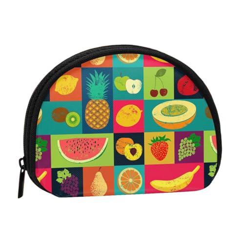 WKSGDSG Kleine Münzbörse mit Reißverschluss, Kunststil, Obst, Mini-Geldbörse, Münztasche, tragbare Kleingeldbörse für Frauen und Mädchen, modische Damen-Canvas-Münztasche mit Schlüsselanhänger von WKSGDSG