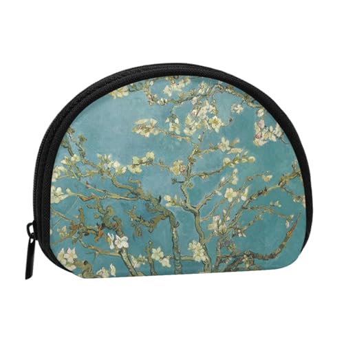 WKSGDSG Kleine Münzbörse mit Reißverschluss, Mandelblüten-Mini-Geldbörse, Münztasche, tragbare Kleingeldbörse für Frauen und Mädchen, modische Damen-Canvas-Münztasche mit Schlüsselanhänger von WKSGDSG