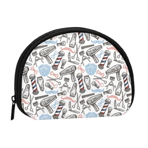 WKSGDSG Kleine Münzbörse mit Reißverschluss, Mini-Geldbörse im Friseurladen-Stil, tragbare Kleingeldbörse für Frauen und Mädchen, modische Damen-Canvas-Münztasche mit Schlüsselanhänger von WKSGDSG