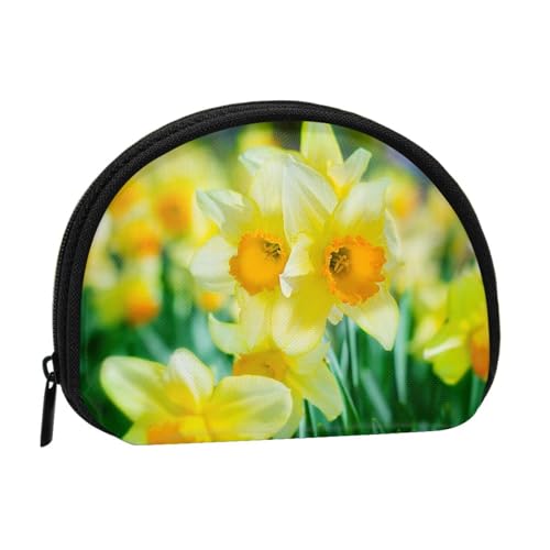 WKSGDSG Kleine Münzbörse mit Reißverschluss, Narzissen-Blume, Mini-Geldbörse, Münztasche, tragbare Kleingeldbörse für Frauen und Mädchen, modische Damen-Canvas-Münztasche mit Schlüsselanhänger von WKSGDSG