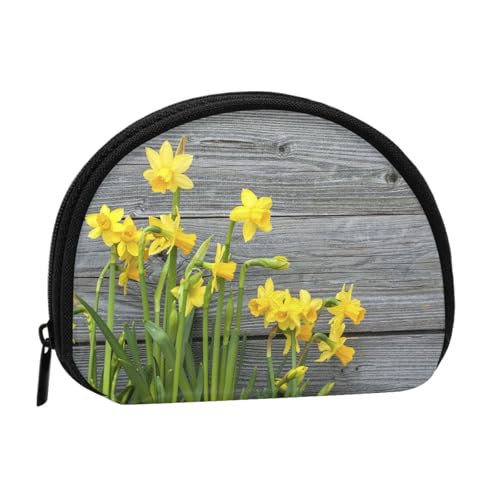 WKSGDSG Kleine Münzbörse mit Reißverschluss, Narzissenstrauß Mini-Geldbörse, Münztasche, tragbare Kleingeldbörse für Frauen und Mädchen, modische Damen-Canvas-Münztasche mit Schlüsselanhänger von WKSGDSG