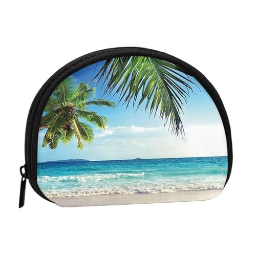 WKSGDSG Kleine Münzbörse mit Reißverschluss, Palme, Hawaii, Strand, Mini-Geldbörse, Münztasche, tragbare Kleingeldbörse für Frauen und Mädchen, modische Damen-Canvas-Münztasche mit Schlüsselanhänger von WKSGDSG