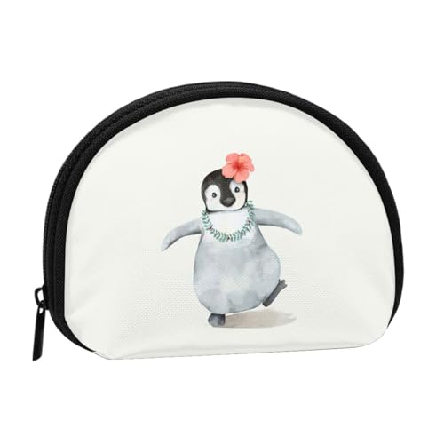 WKSGDSG Kleine Münzbörse mit Reißverschluss, Pinguin mit Blumen, Mini-Geldbörse, Münztasche, tragbare Geldbörse für Frauen und Mädchen, modische Damen-Canvas-Münztasche mit Schlüsselanhänger von WKSGDSG