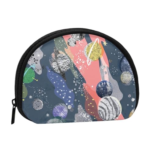 WKSGDSG Kleine Münzbörse mit Reißverschluss, Planet Mini-Geldbörse, Münztasche, tragbare Kleingeldbörse für Frauen und Mädchen, modische Damen-Canvas-Münztasche mit Schlüsselanhänger von WKSGDSG