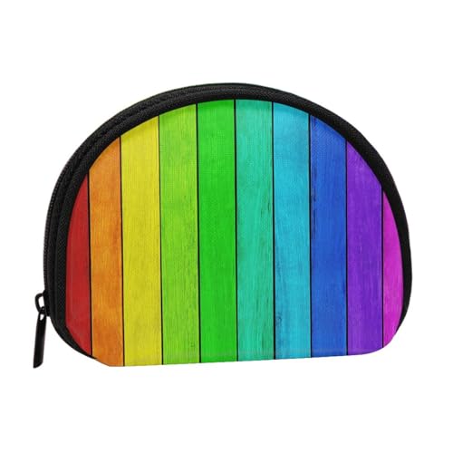 WKSGDSG Kleine Münzbörse mit Reißverschluss, Regenbogenfarbenes Holz, Mini-Geldbörse, Münztasche, tragbare Geldbörse für Damen und Mädchen, modische Damen-Canvas-Münztasche mit Schlüsselanhänger von WKSGDSG
